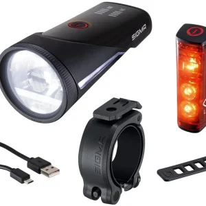 Wochenendangebot Sigma Sport Leuchten-Set Aura 100 USB / Blaze Link schwarz mit Schraubhalterung für Nutzung im Offr