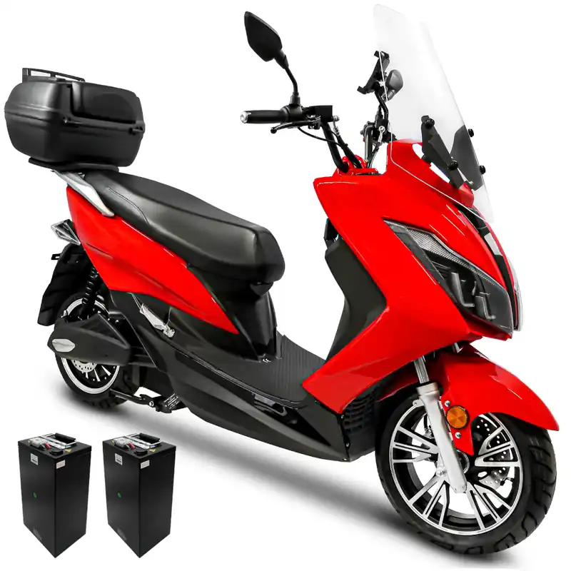 Elektroroller Scoody MX2-45 45 km/h E-Scooter E-Roller Lithium-Akku 3000 Watt mit 2 Akkuboxen, Topcase und Straßenzulassung Nur Für Kurze Zeit