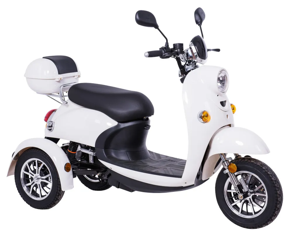 Markenware Dreirad Scoody E Trike ZT-63B 25 km/h weiß Bleisäure-Akku 650 Watt Elektroroller E-Scooter E-Roller Dreiradroller E-Trike E-Dreirad Mofa