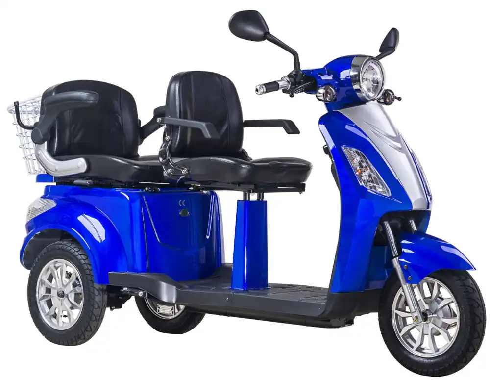 Sonderangebot Dreirad Scoody E Trike ZT-18 25 km/h blau Bleisäure-Akku 1000 Watt Elektroroller E-Scooter E-Roller Dreiradroller Zweisitzer