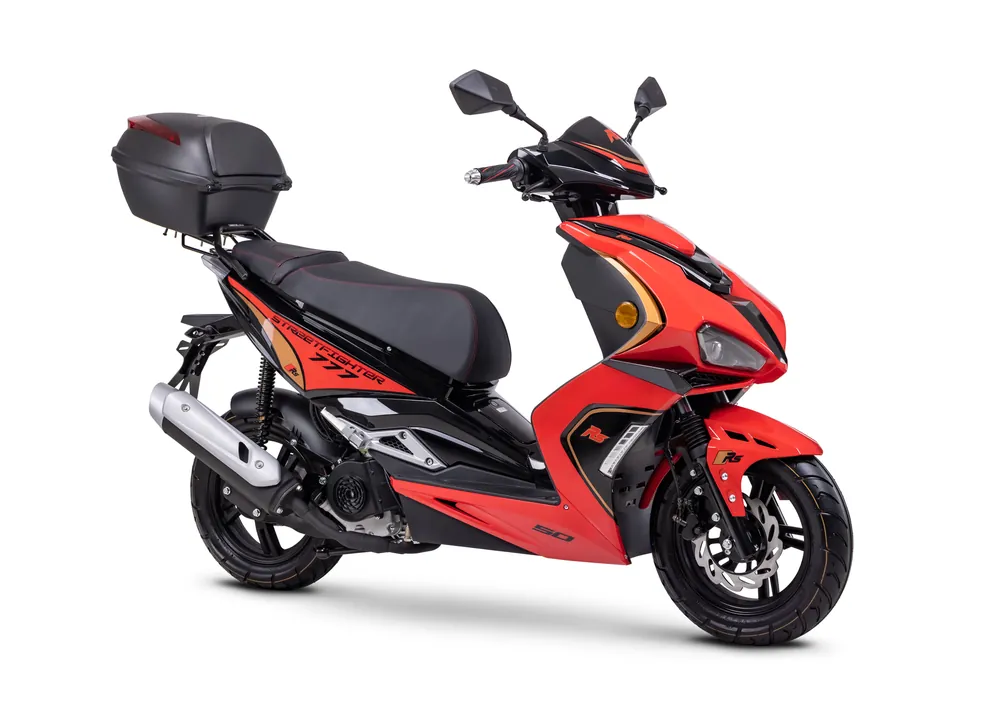Sale Motorroller Fighter R 777 Sport rot-schwarz 45 km/h Euro 5 mit Topcase Scooter Mokick Roller
