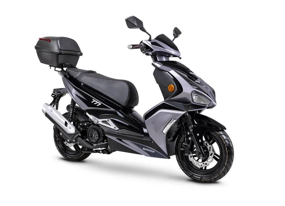 Günstig Motorroller Fighter 125 R 777 Sport schwarz-grau 85 km/h Euro 5+ mit Topcase Scooter Mokick Roller