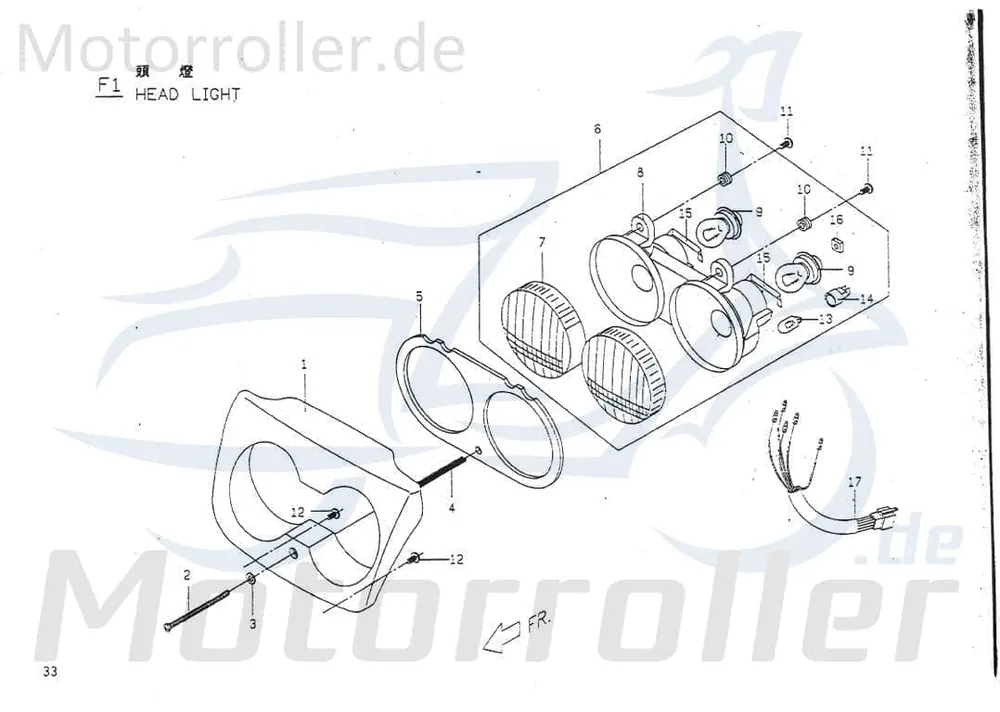PGO Scheinwerferdichtung Big Max 50 Roller 50ccm 2Takt PGO 50ccm-2Takt Scooter Big Max Sport Ersatzteil Service Inpektion Direktimport Echt