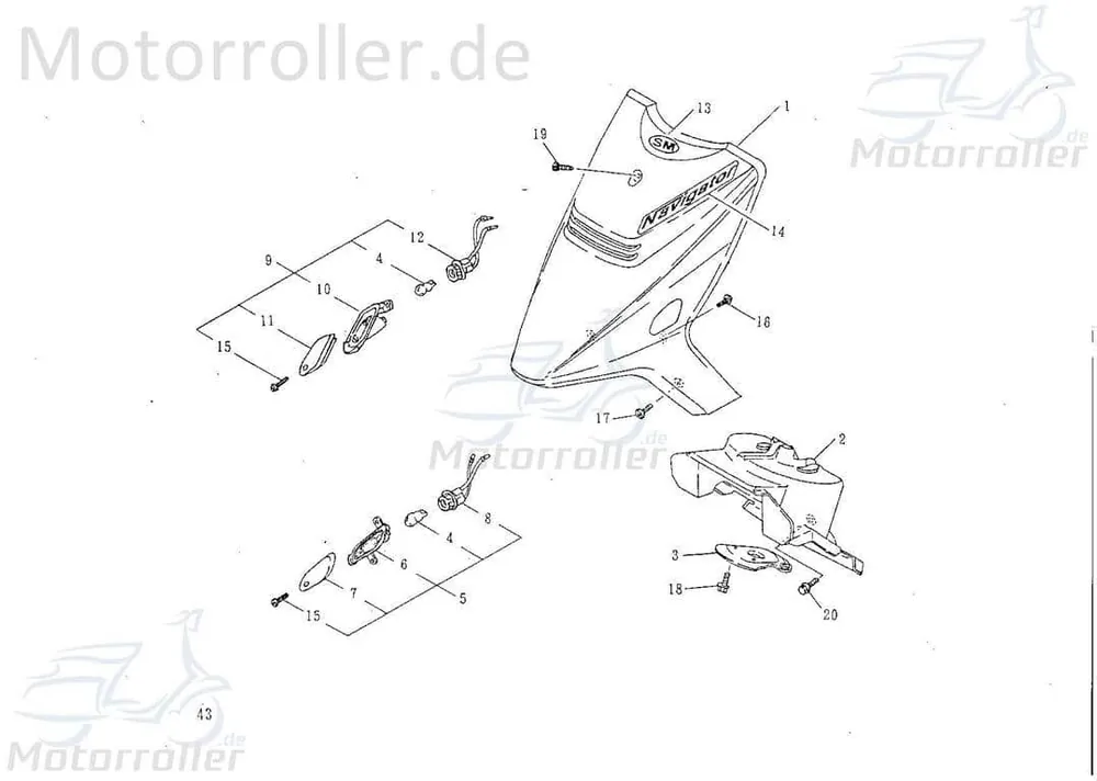 Günstig ECM Eppella Kontra Blinkergehäuse Roller 50ccm 2Takt 73211 rechts vorn Blinkerabdeckung Blinker-Gehäuse Blinkerverkleidung Scooter
