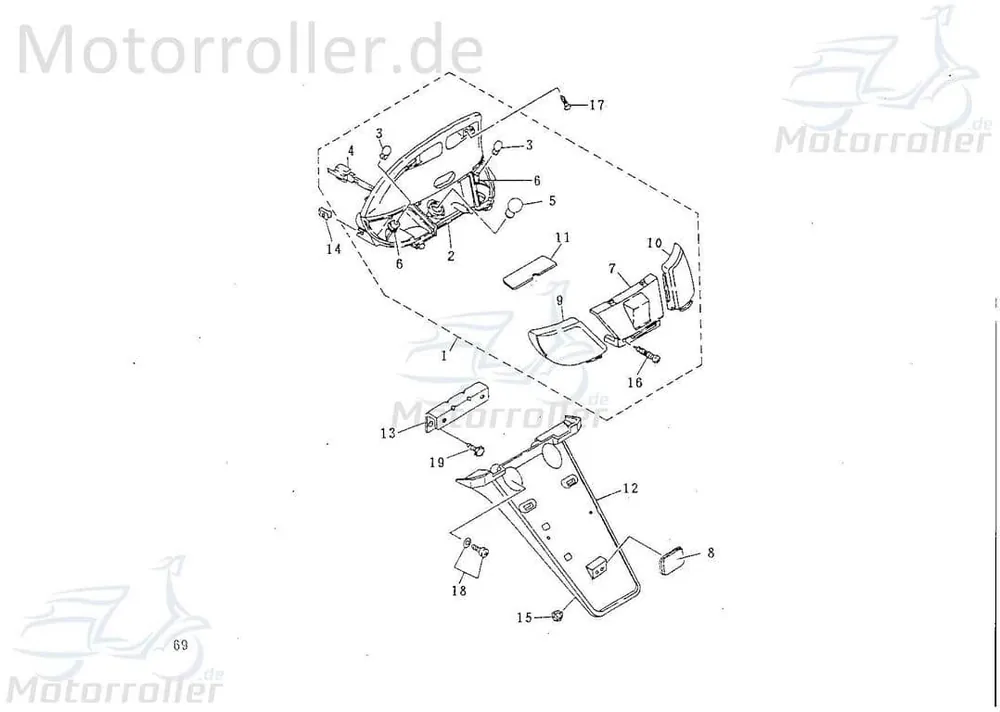 Ausverkauf Halter Rückleuchte alt schwarz Motorroller 50cc 74090