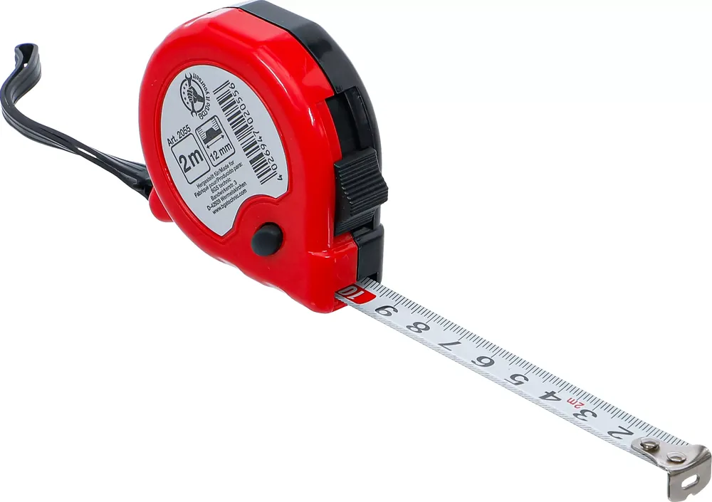 Rollbandmaß 12 mm x 2 m mit automatischem Rücklauf und Stopper Finale Aktion
