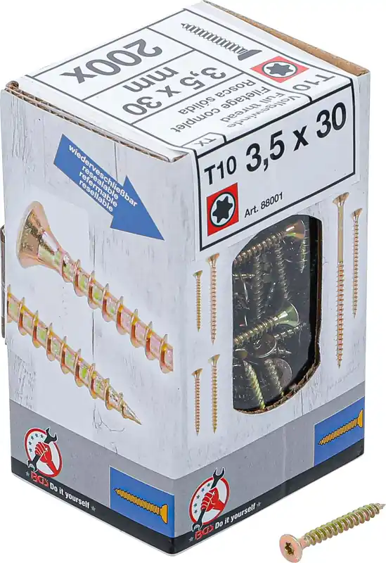 Markenware Mehrzweckschrauben T-Profil (für Torx) T10 3,5 x 30 mm – 200 Stück