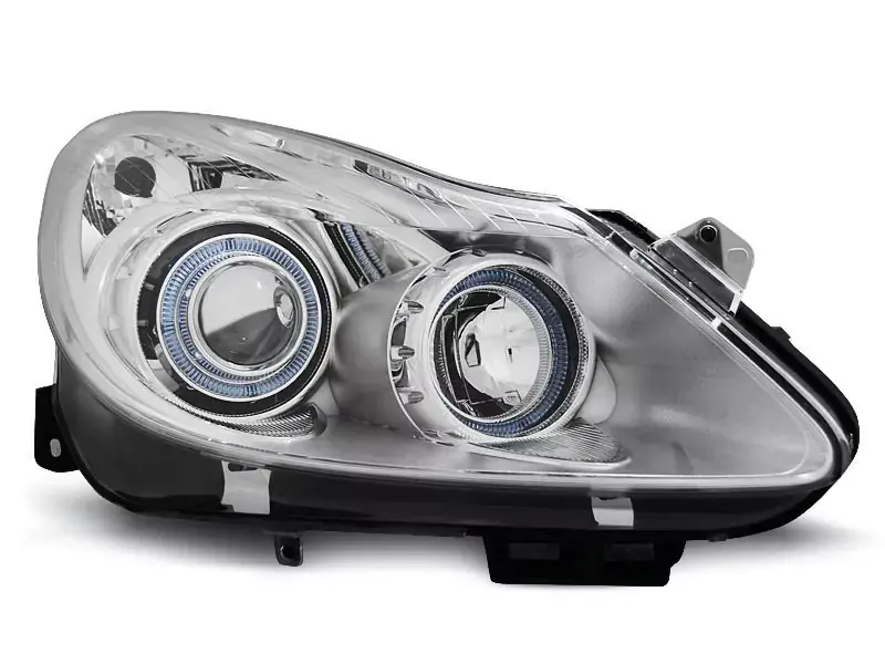Scheinwerfer passend für Opel Corsa D 04.06-11 Engelsaugen Chrom Schneller Versand