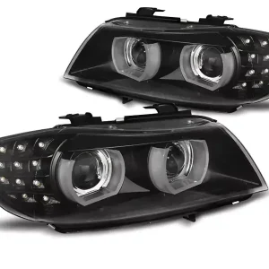 Xenon Scheinwerfer Angel Eyes LED DRL schwarz passend für BMW E90 / E91 Neu Im Sortiment