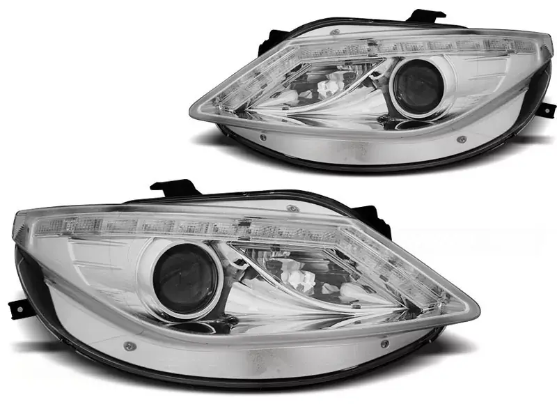 Schneller Versand Scheinwerfer Tageslicht Chrom mit LED-Blinker passend für Seat Ibiza 6J 06/08–12