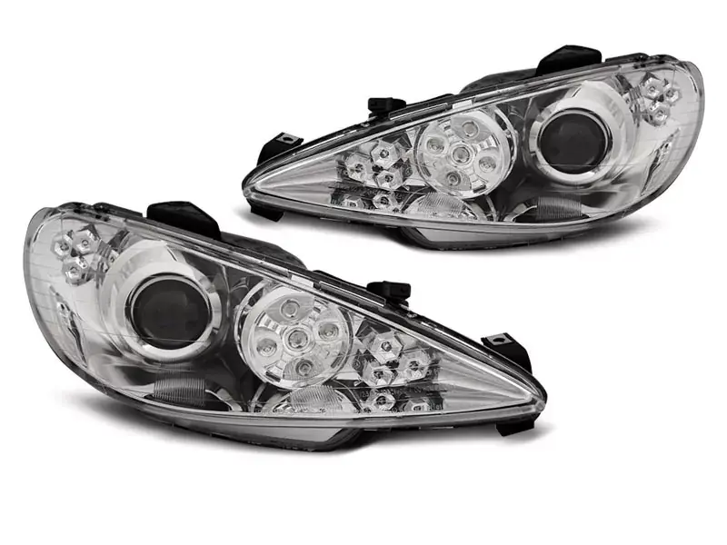 Neu Scheinwerfer passend für Peugeot 206 Engel Augen Chrom LED