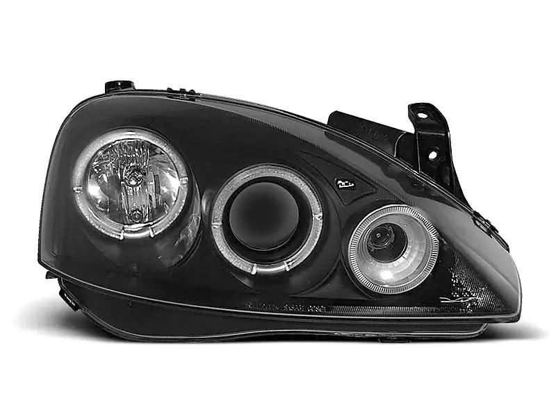Letzte Chance Scheinwerfer passend für Opel Corsa C 11.00-09.06 Schwarz mit Engelsaugen