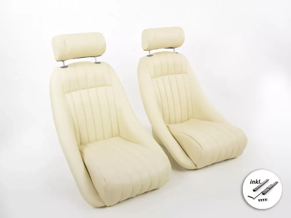 FK Oldtimersitze Set Classic Vollschalensitze beige Kunstleder mit Kopfstütze Top-Preis