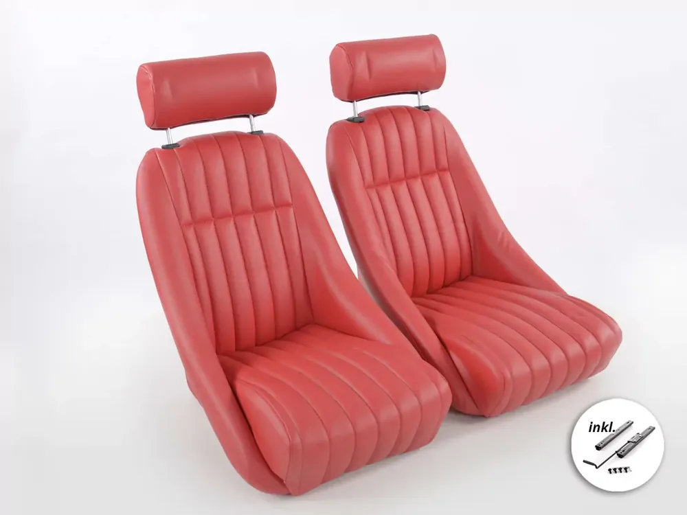 FK Oldtimersitze Set Classic 2 Kunstleder rot mit Kopfstütze Nur Heute