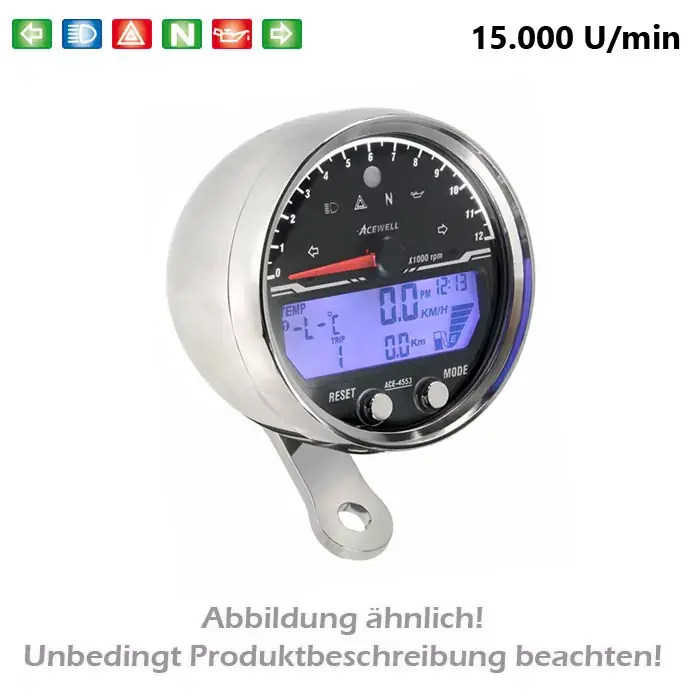 Aktuell Acewell Digitalinstrument Tachometer DZM 1500 RPM mit Uhr & Tankanzeige
