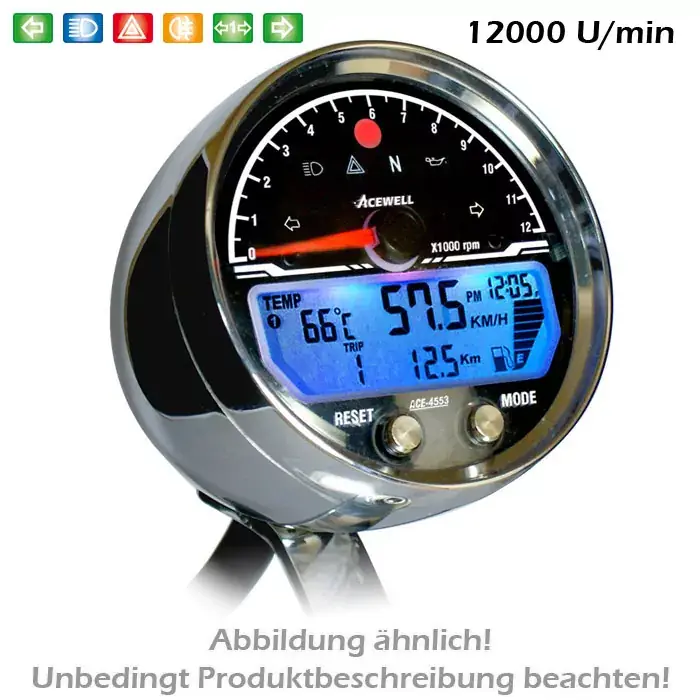 Günstig Acewell Multifunktionales Digitalinstrument Tachometer mit DZM, Uhr und Tankanzeige