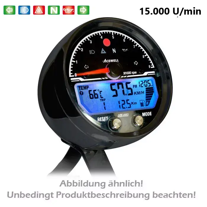 Acewell Digitalinstrument ACE-4000 alu-schwarz mit Drehzahlmesser, Uhr & Tankanzeige Ausverkauf