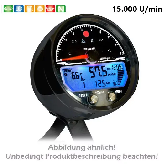 Acewell Digitaltachometer alu-schwarz mit DZM, Tankanzeige und Uhr Neue Ware