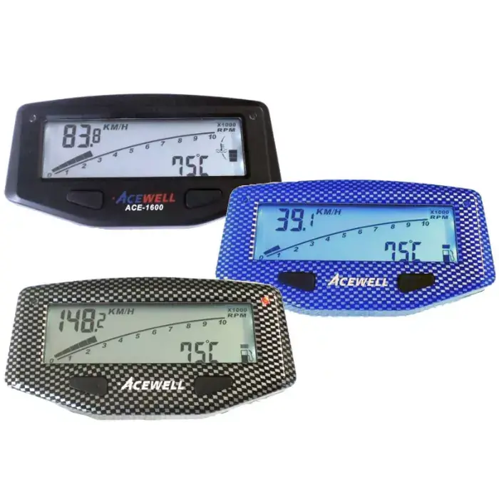 Acewell ACE-1600 Digitalinstrument carbon-blau Tacho DZM, Temp., Laptimer, Uhr & Tankanzeige Kracherpreis