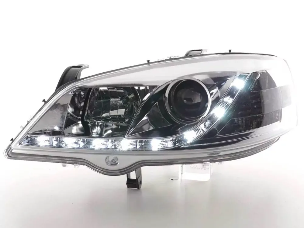 Daylight LED Scheinwerfer Set chrom passend für Opel Astra G 98-03 Mega-Angebot