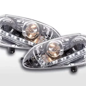 Billig Scheinwerfer Set Daylight LED Tagfahrlicht passend für VW Golf 5 Typ 1K (03-08) chrom
