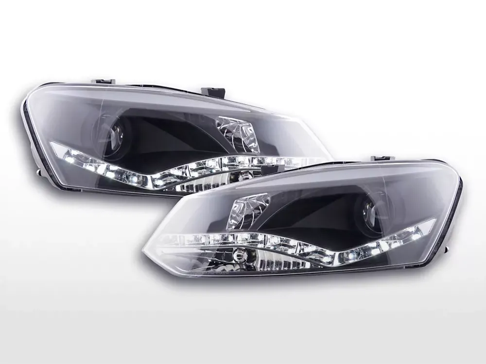 Günstig Scheinwerfer Set Daylight LED Tagfahrlicht passend für VW Polo 6R ab 2009 - Schwarz - Rechtslenker