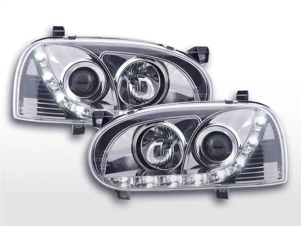 Günstig Scheinwerfer Set Daylight LED Tagfahrlicht passend für VW Golf 3 91-97 chrom für Rechtslenker