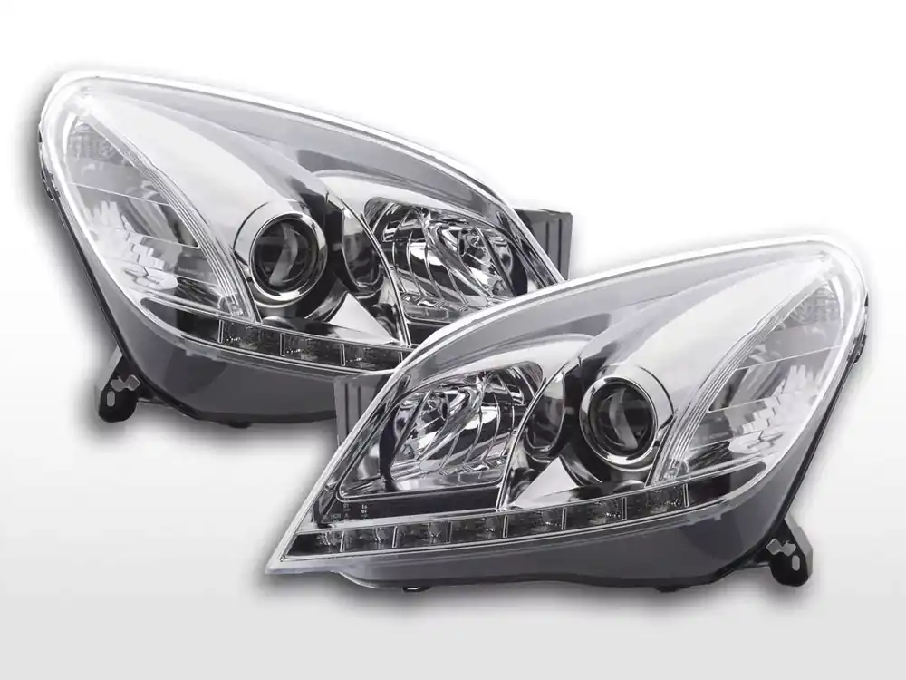 Scheinwerfer Set Daylight LED Tagfahrlicht passend für Opel Astra H 2004–2009 chrom Versand Am Gleichen Tag